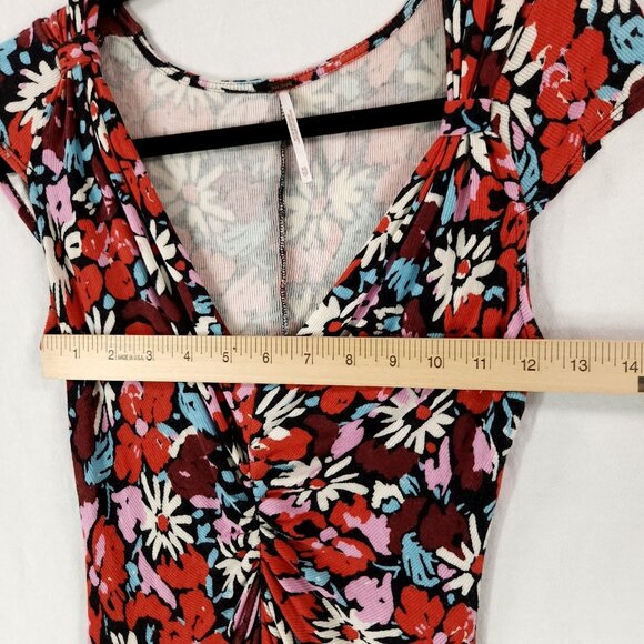 Free People Fit and Flare Dress Size XS Key to Your Heart Floral Mini Ribbed - Picture 6 of 15